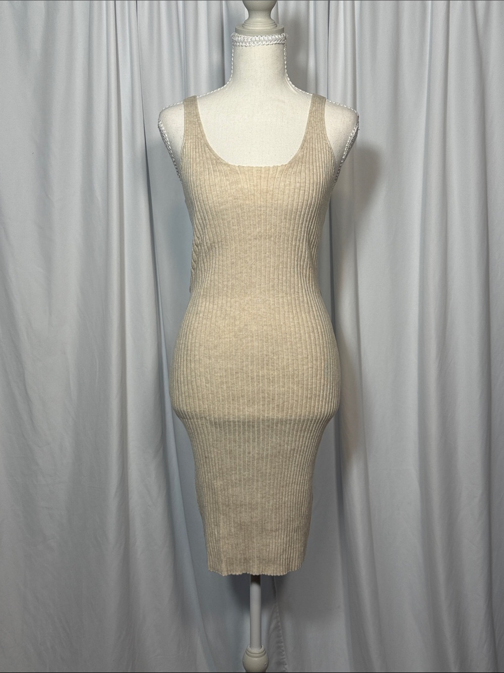 Promesa Ribbed Tank Bodycon Dress - Cream